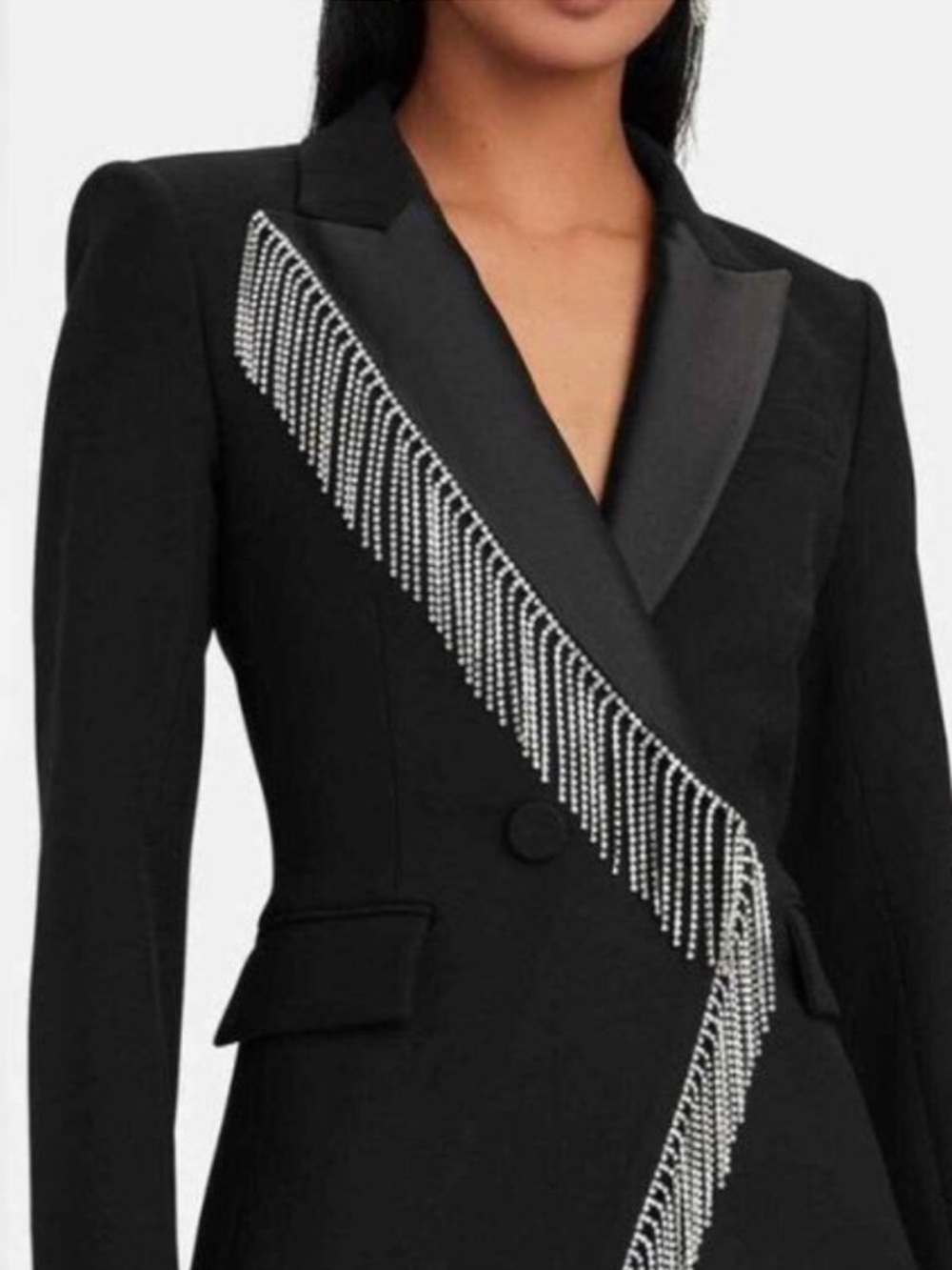 New Veronica Beard Rhinestone Clarise Dickey Jacket Fringe Black Size 2